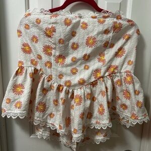 SHEIN White Floral Blouse with Pink and Yellow Accents